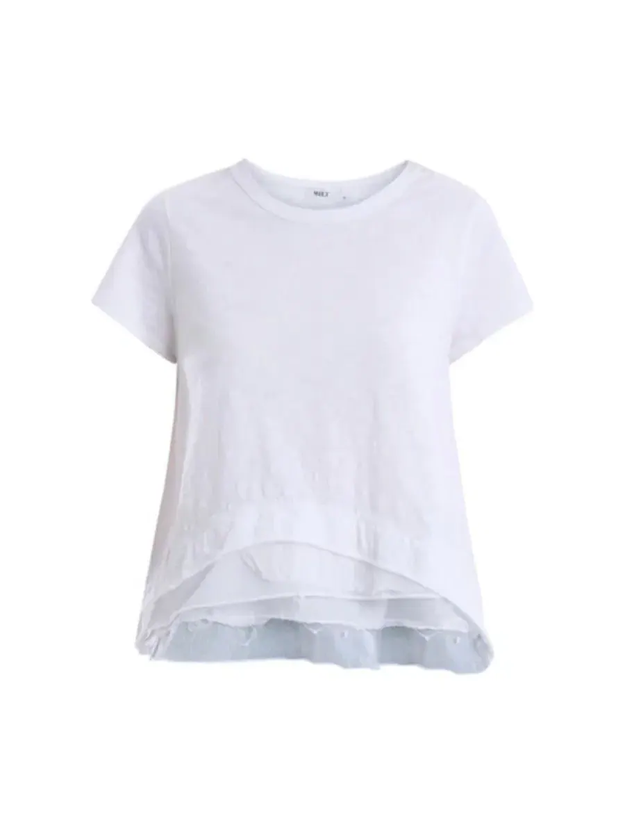 Женская свободная футболка с коротким рукавом и смешанным низом, модель Mixed Hem Tee WILT — изображение 3 из 7, белый