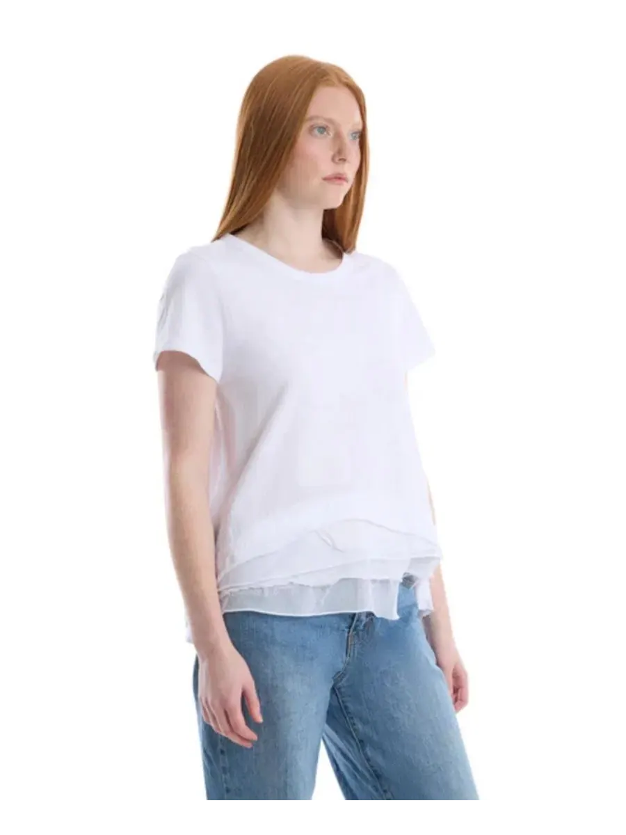 Женская свободная футболка с коротким рукавом и смешанным низом, модель Mixed Hem Tee WILT — изображение 4 из 7, белый