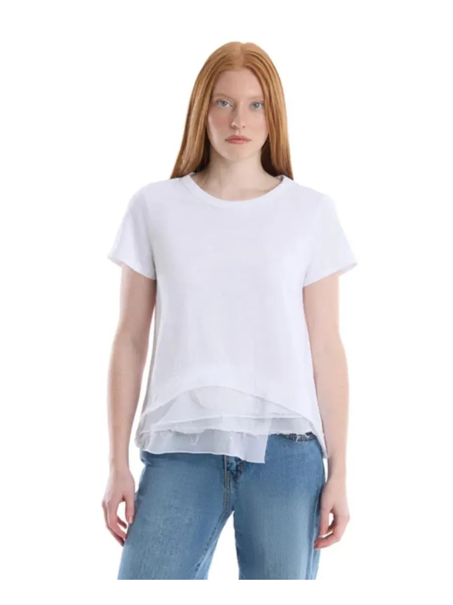 Женская свободная футболка с коротким рукавом и смешанным низом, модель Mixed Hem Tee WILT — изображение 6 из 7, белый