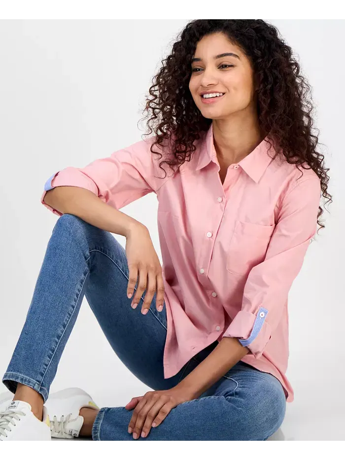 Женская рубашка с отворотом и пуговицами спереди Nautica Jeans — изображение 2 из 4, розовый