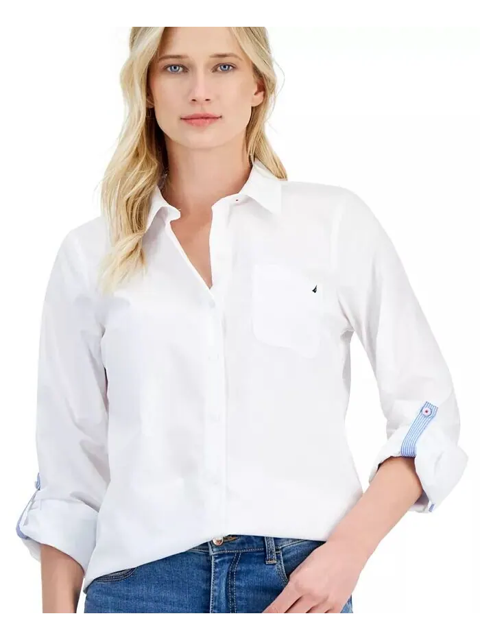 Женская рубашка на пуговицах спереди Nautica Jeans — изображение 3 из 3, белый