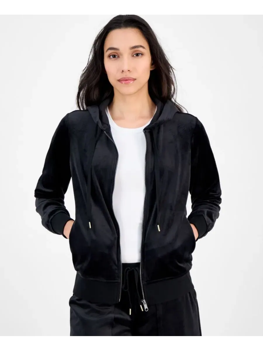 Худи на молнии из велюра с капюшоном Style & Co — изображение 1 из 4, глубокий черный
