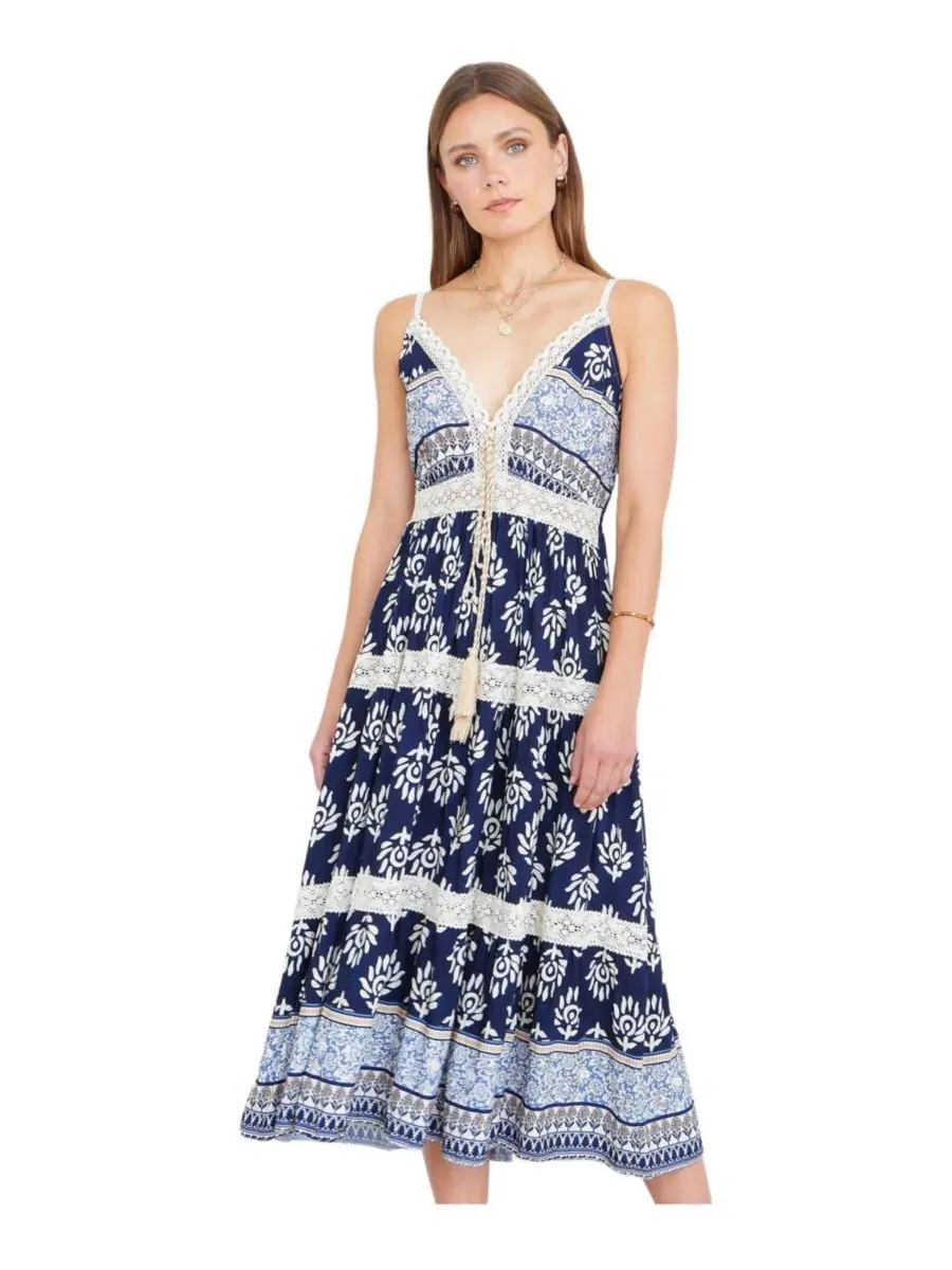 Платье миди с принтом Paisley Print Yumi — изображение 1 из 5, темно-синий