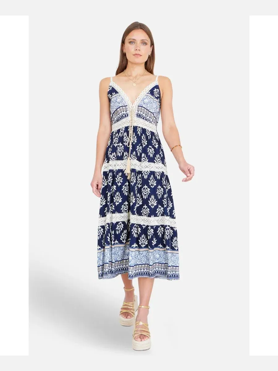 Платье миди с принтом Paisley Print Yumi — изображение 2 из 5, темно-синий