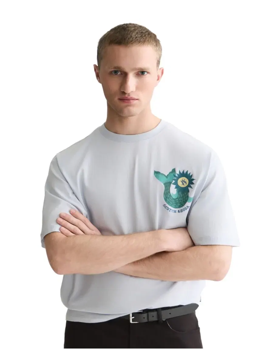 Футболка с принтом спереди и сзади, regular fit, Scotch & Soda — изображение 4 из 6, серый