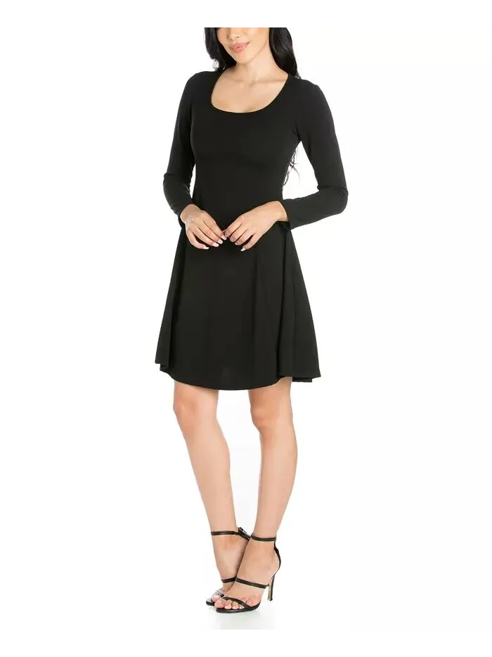 Женское платье-трапеция с длинными рукавами длиной до колена 24seven Comfort Apparel — изображение 3 из 4, черный
