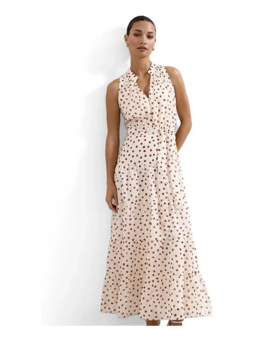 Платье макси без рукавов с принтом Nita Polka Dot Phase Eight — изображение 2 из 7, бежевый