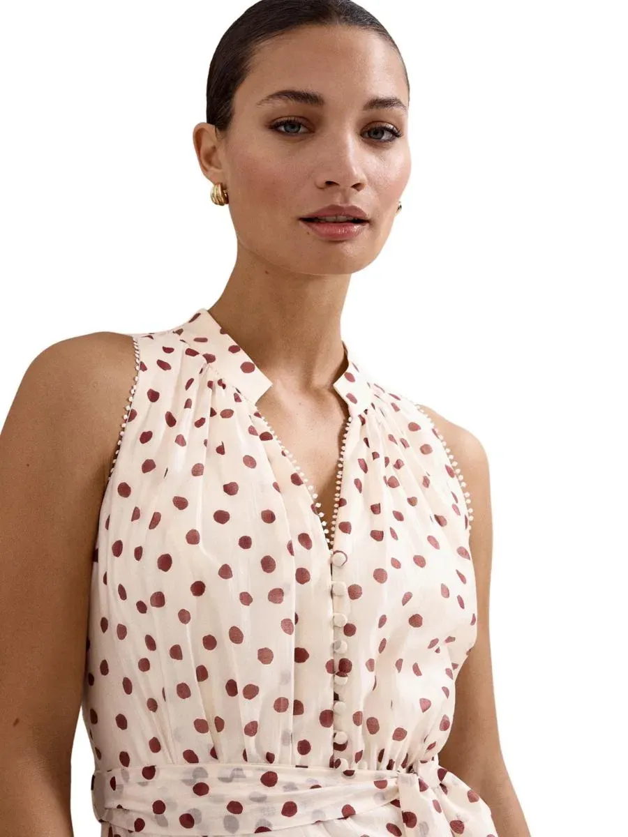 Платье макси без рукавов с принтом Nita Polka Dot Phase Eight — изображение 4 из 7, бежевый