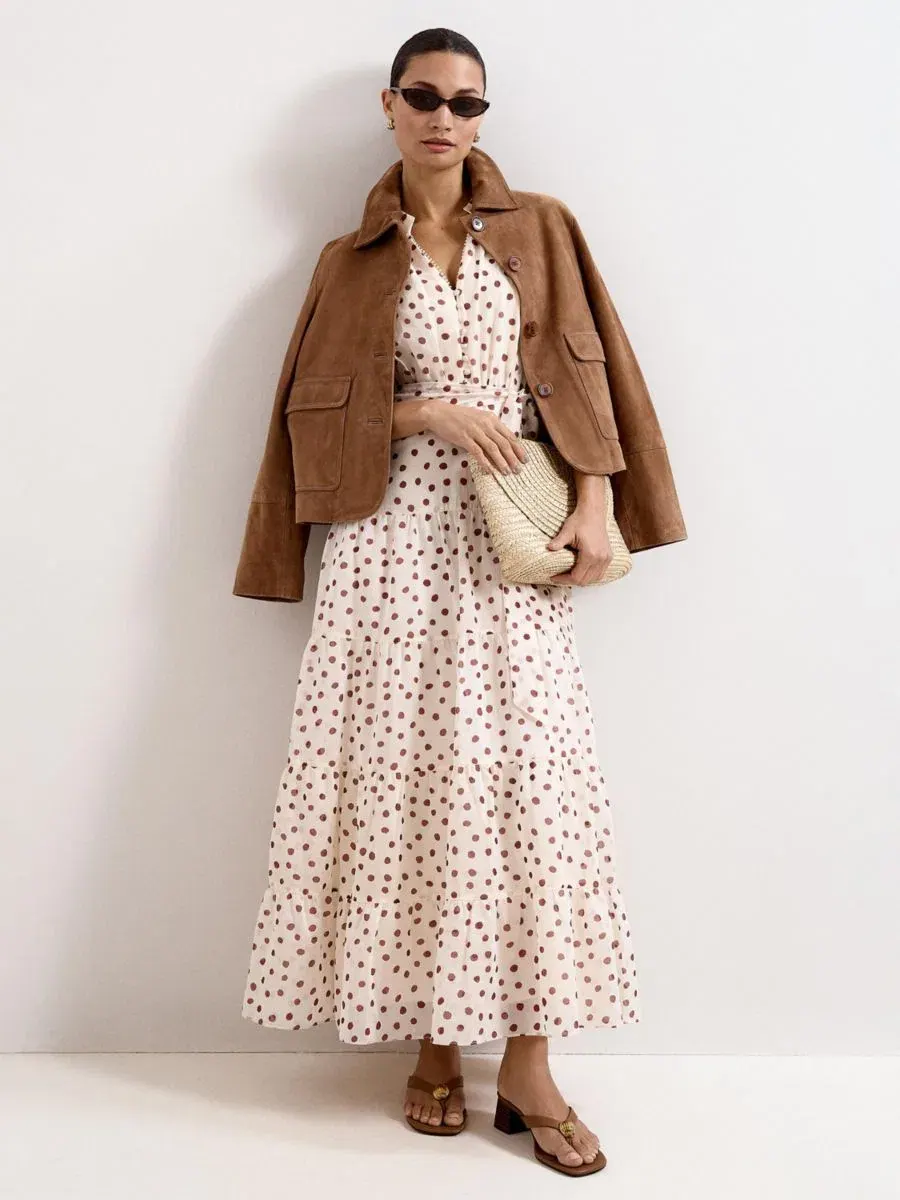 Платье макси без рукавов с принтом Nita Polka Dot Phase Eight — изображение 6 из 7, бежевый