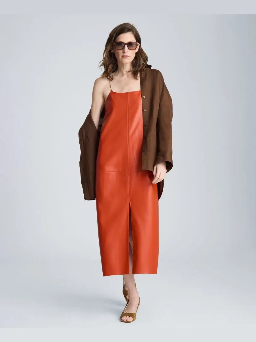 Платье-комбинация с металлическими бретелями Kenneth Cole — изображение 1 из 6, терраковый