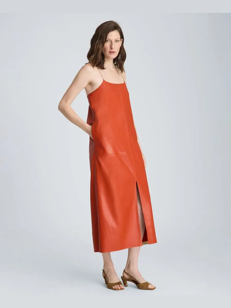Платье-комбинация с металлическими бретелями Kenneth Cole — изображение 3 из 6, терраковый