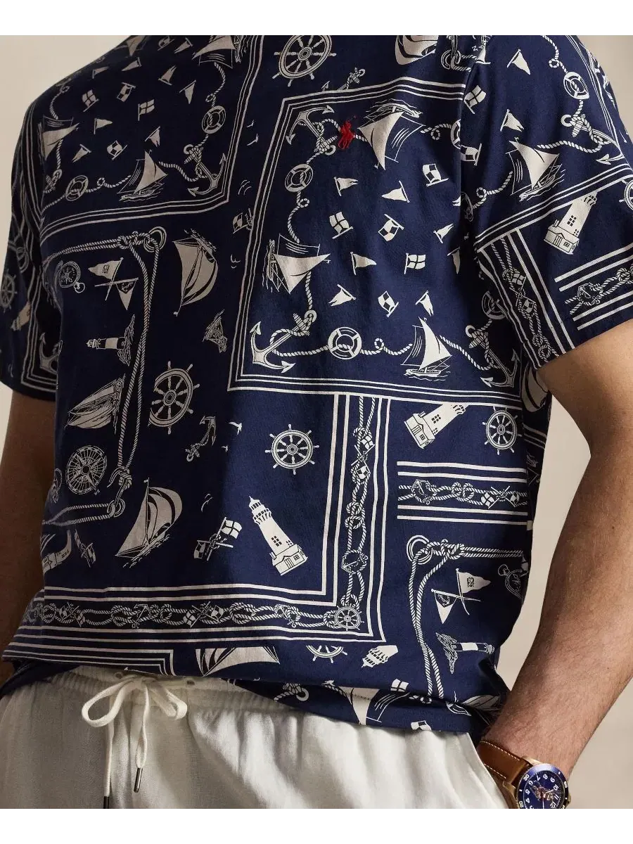 Футболка с принтом Nautical Bandanna Patchwork Polo Ralph Lauren — изображение 4 из 6, темно-синий