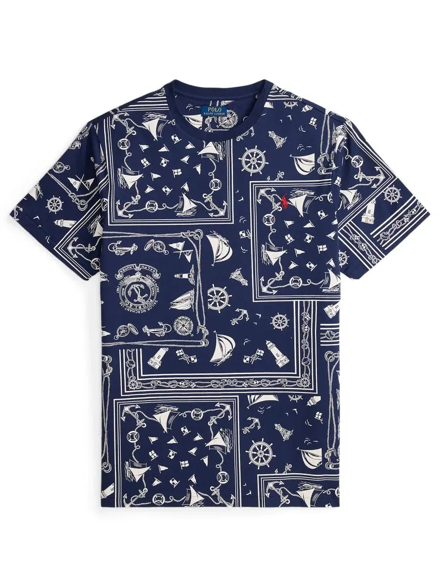 Футболка с принтом Nautical Bandanna Patchwork Polo Ralph Lauren — изображение 6 из 6, темно-синий