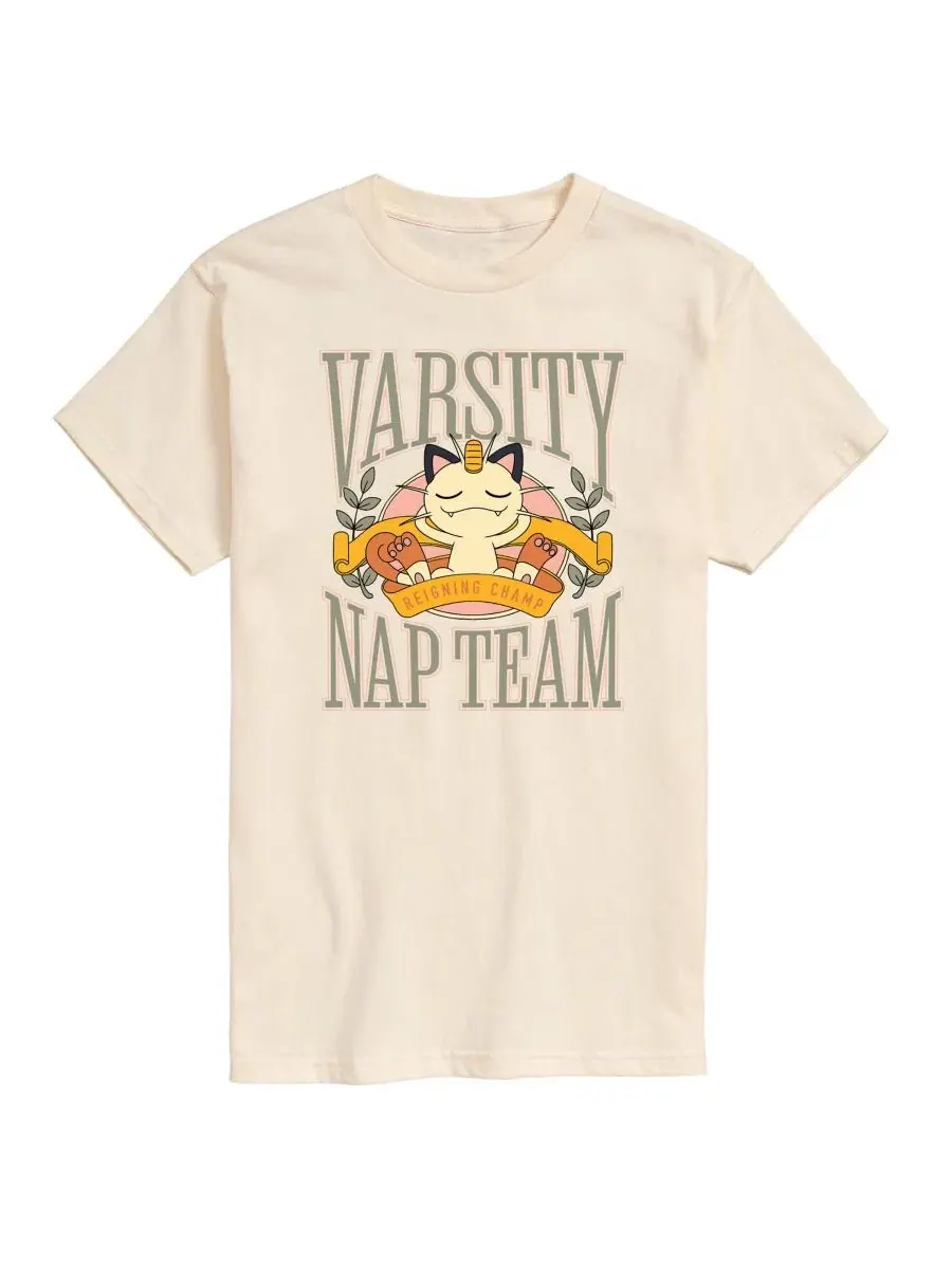 Футболка с принтом Pokemon Meowth Varsity Nap Team AIRWAVES — изображение 1 из 3, бежевый
