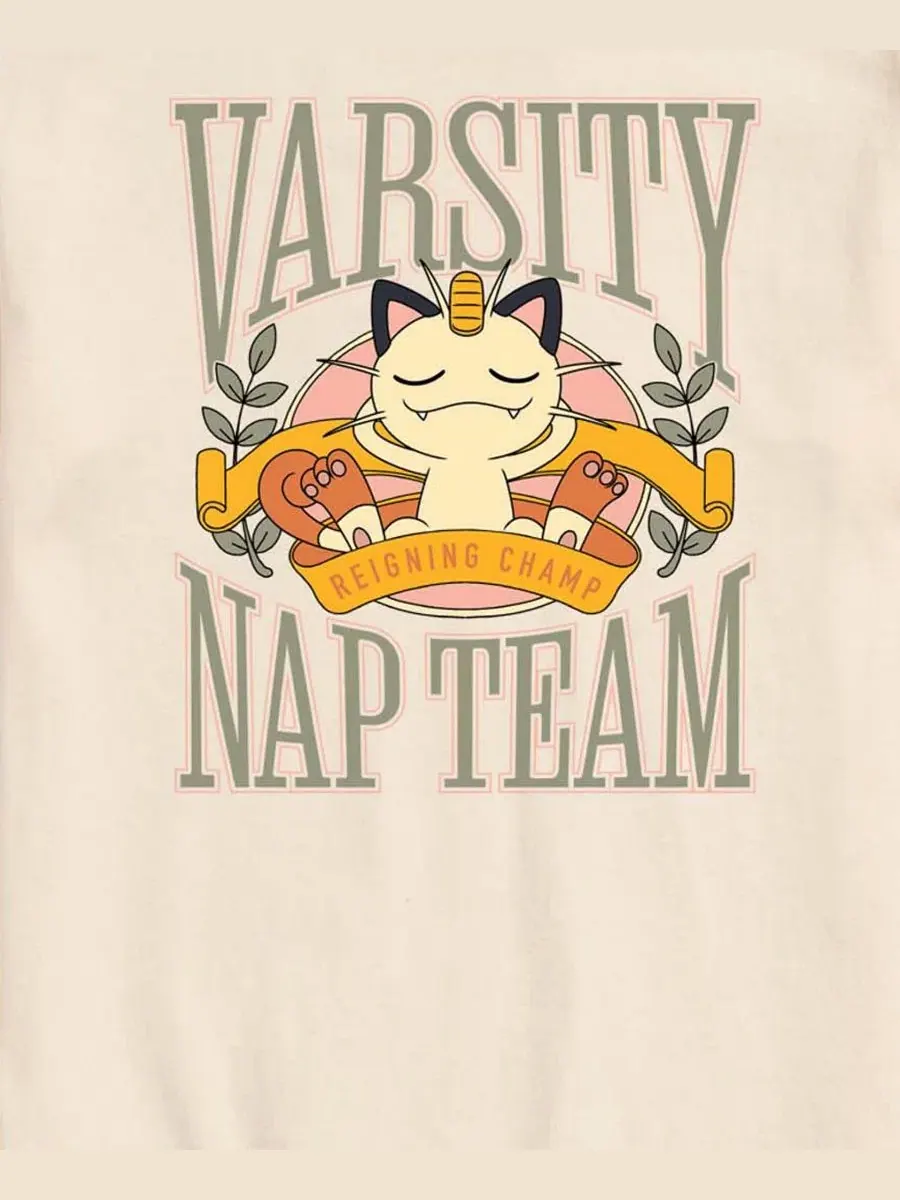 Футболка с принтом Pokemon Meowth Varsity Nap Team AIRWAVES — изображение 3 из 3, бежевый