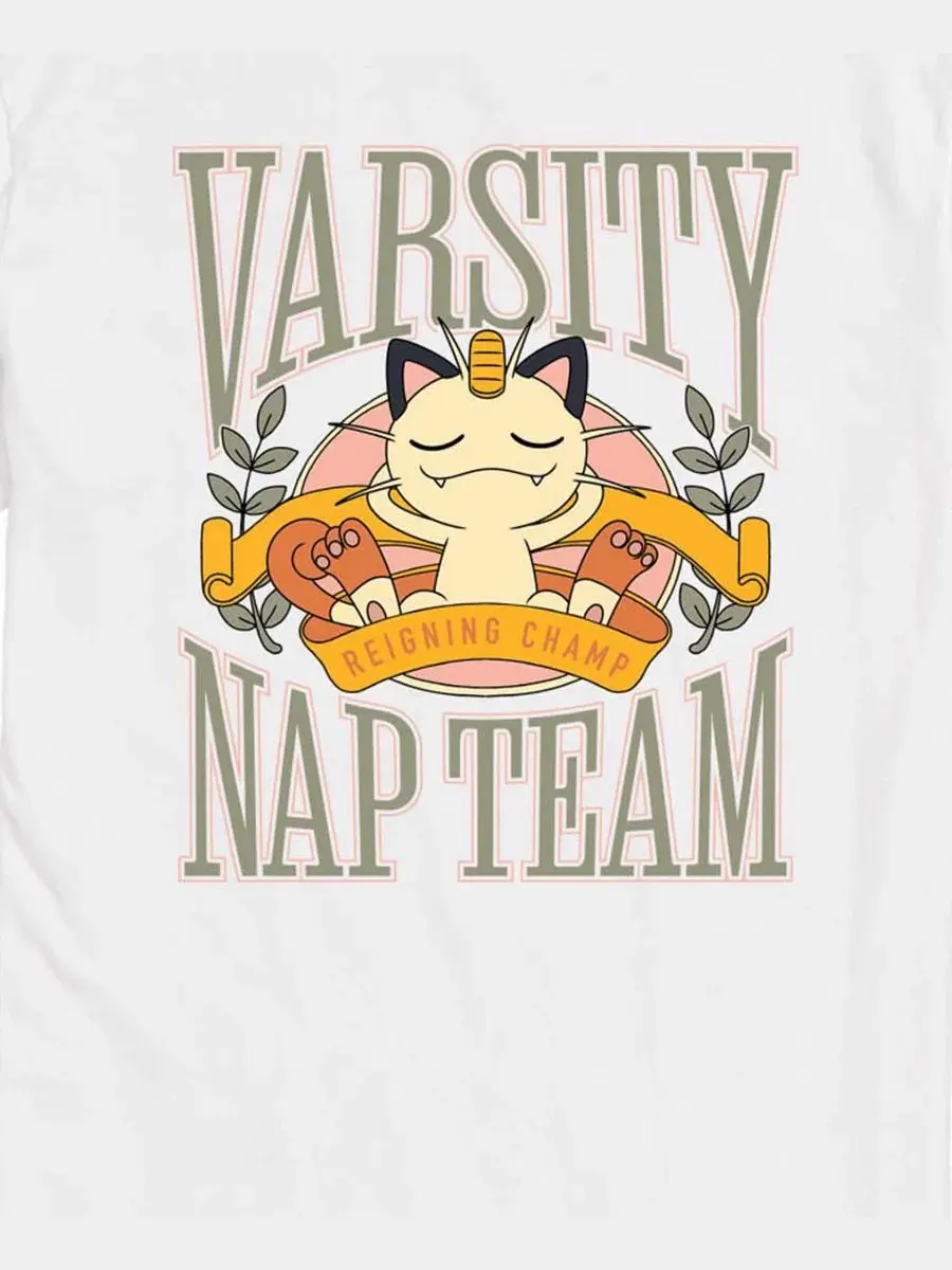 Футболка с принтом Pokemon Meowth Varsity Nap Team AIRWAVES — изображение 3 из 3, белый