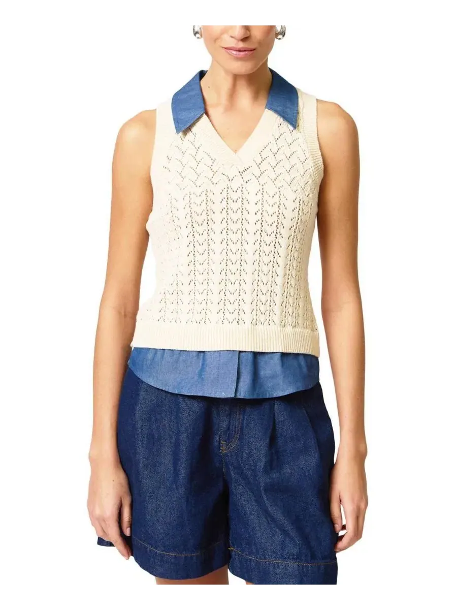 Топ без рукавов с ажурным узором Hazel Pointelle Stitch Halter Twofer Central Park West — изображение 1 из 3