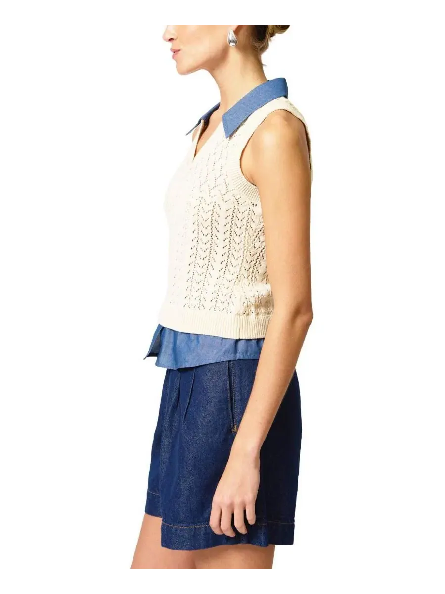Топ без рукавов с ажурным узором Hazel Pointelle Stitch Halter Twofer Central Park West — изображение 2 из 3