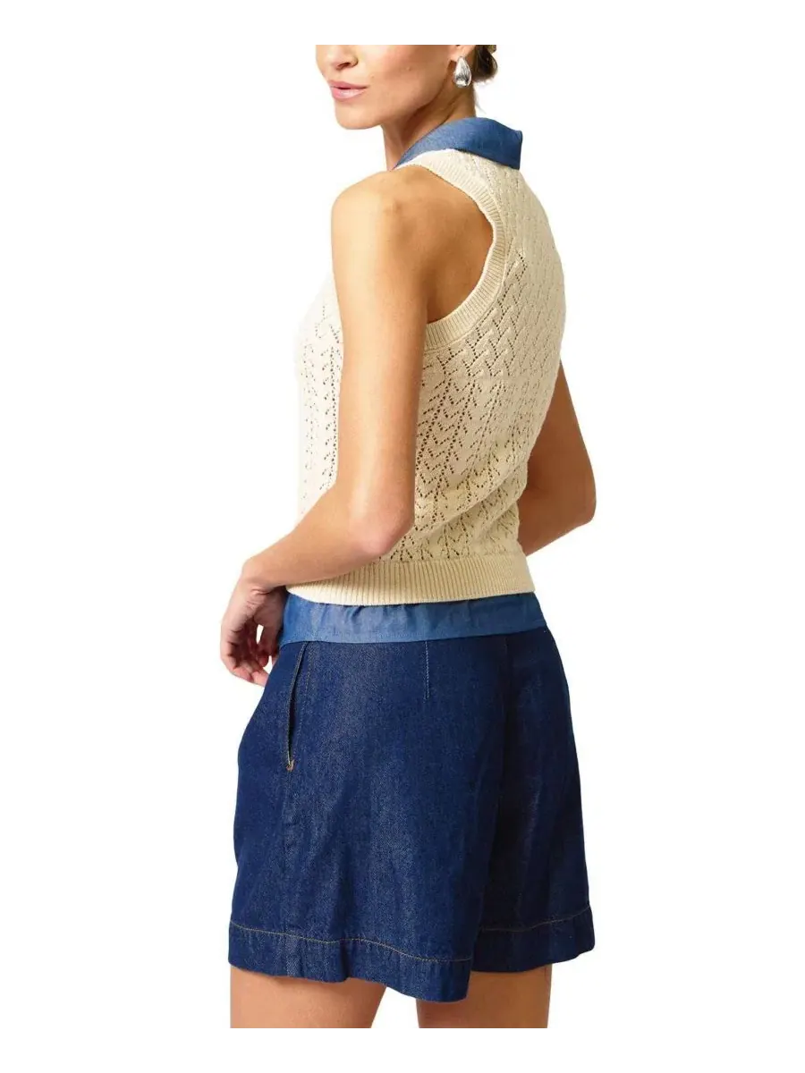 Топ без рукавов с ажурным узором Hazel Pointelle Stitch Halter Twofer Central Park West — изображение 3 из 3
