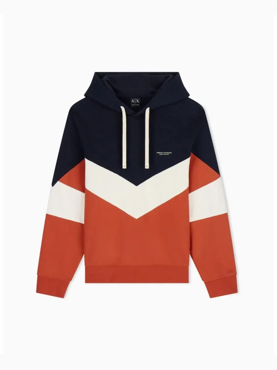 Худи с цветовой блокировкой Chevron из хлопка A|X Armani Exchange — изображение 1 из 6, глубокий темно-синий