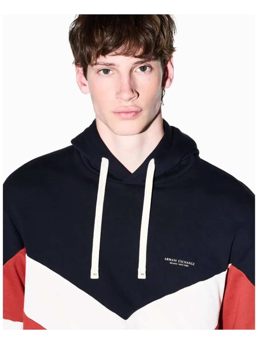 Худи с цветовой блокировкой Chevron из хлопка A|X Armani Exchange — изображение 6 из 6, глубокий темно-синий