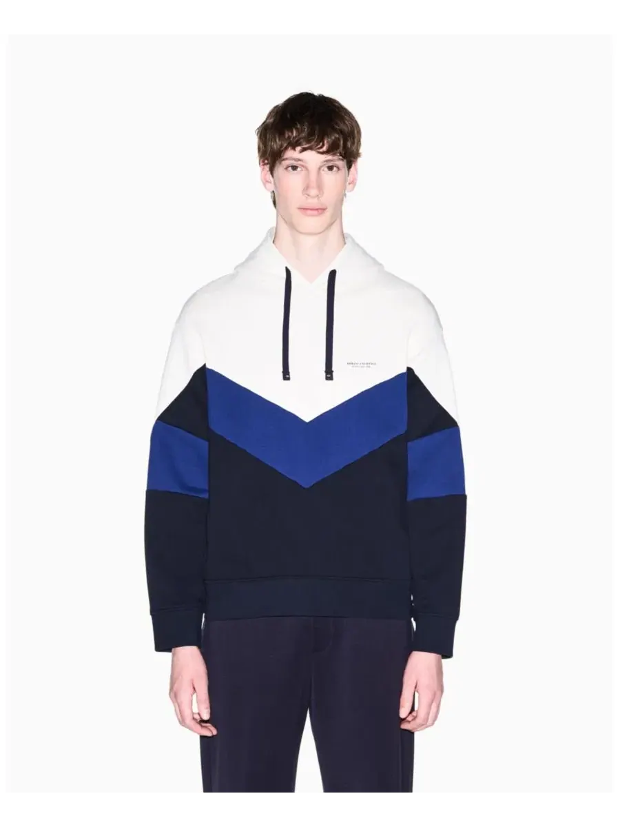 Худи с цветовой блокировкой Chevron Color Block из 100% хлопка A|X Armani Exchange — изображение 1 из 7, белый синий