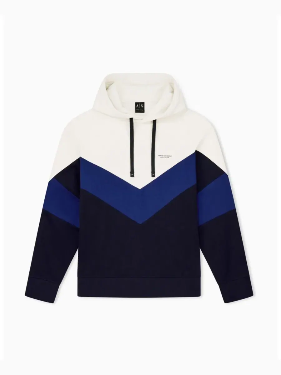 Худи с цветовой блокировкой Chevron Color Block из 100% хлопка A|X Armani Exchange — изображение 2 из 7, белый синий