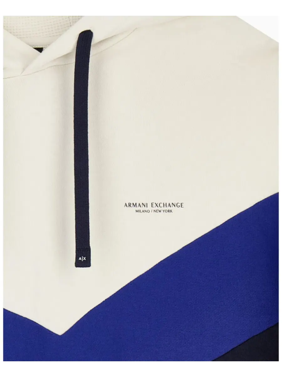 Худи с цветовой блокировкой Chevron Color Block из 100% хлопка A|X Armani Exchange — изображение 5 из 7, белый синий