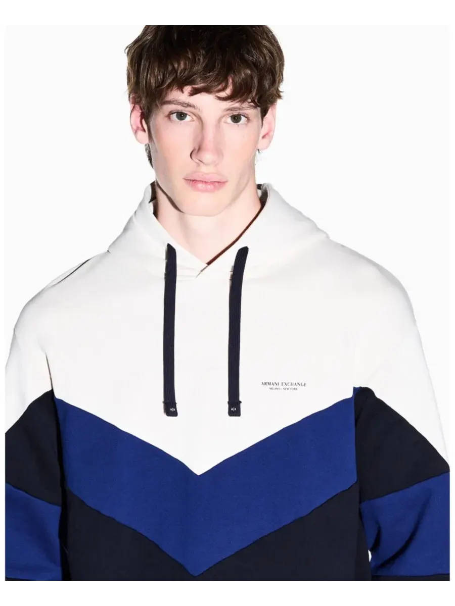 Худи с цветовой блокировкой Chevron Color Block из 100% хлопка A|X Armani Exchange — изображение 7 из 7, белый синий