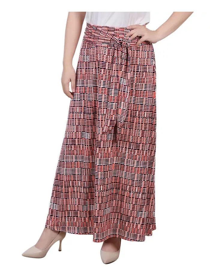 Юбка макси с принтом и поясом на завязках Petite NY Collection — изображение 1 из 3, розовый