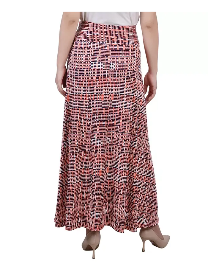Юбка макси с принтом и поясом на завязках Petite NY Collection — изображение 2 из 3, розовый