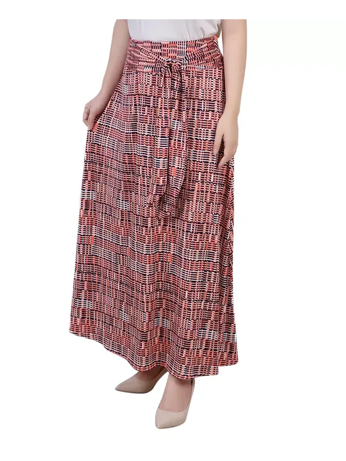 Юбка макси с принтом и поясом на завязках Petite NY Collection — изображение 3 из 3, розовый