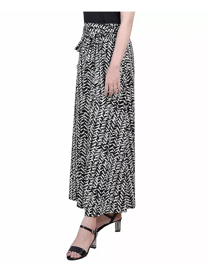 Юбка макси с принтом и поясом на завязках Petite NY Collection — изображение 3 из 3, черный слоновая кость