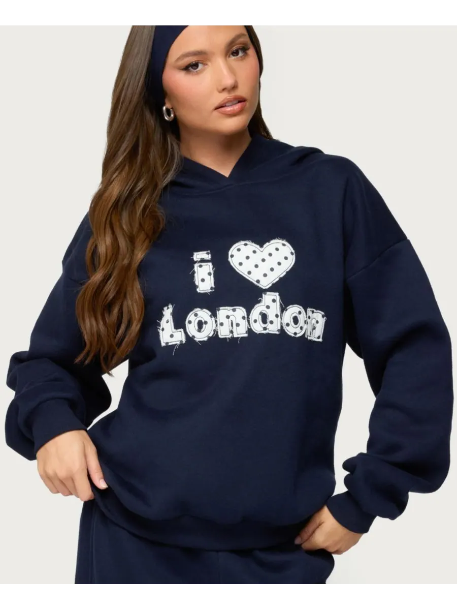 Женская толстовка с надписью "I Heart London" Edikted — изображение 1 из 5, темно-синий