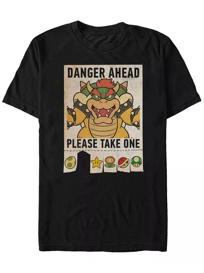 Футболка мужская Nintendo Super Mario Bowser Danger Ahead с коротким рукавом Fifth Sun — изображение 1 из 1, черный