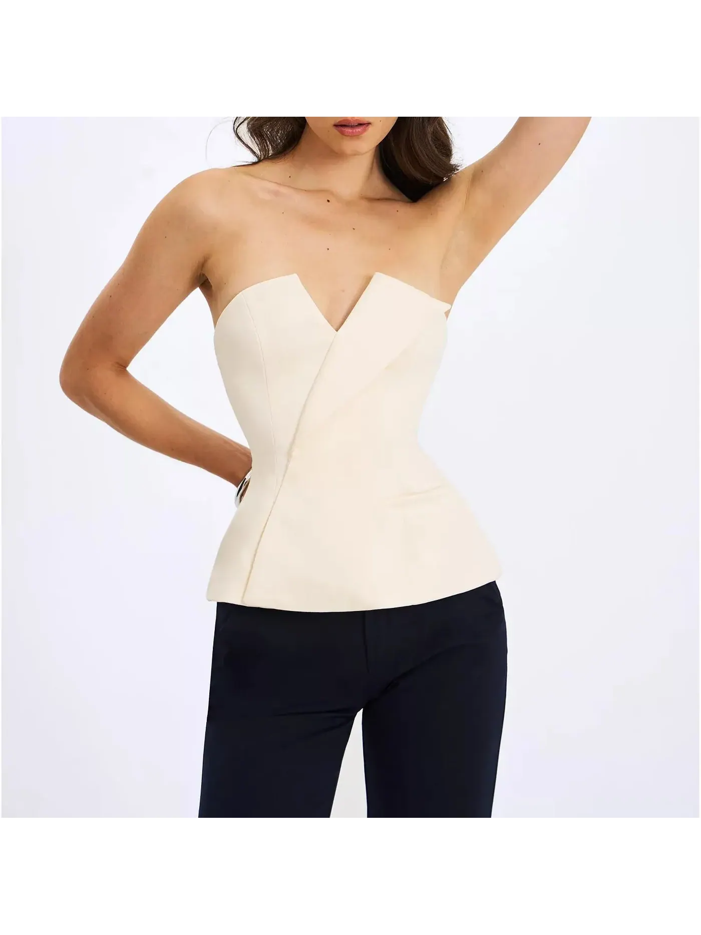 Топ Miss Circle Yani Asymmetrical Lapel Sleeveless Peplum