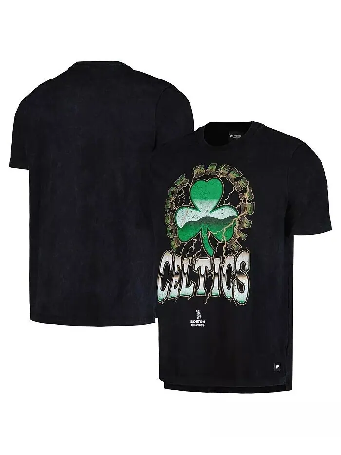 Мужская и женская черная рваная футболка Boston Celtics Tour Band The Wild Collective — черный