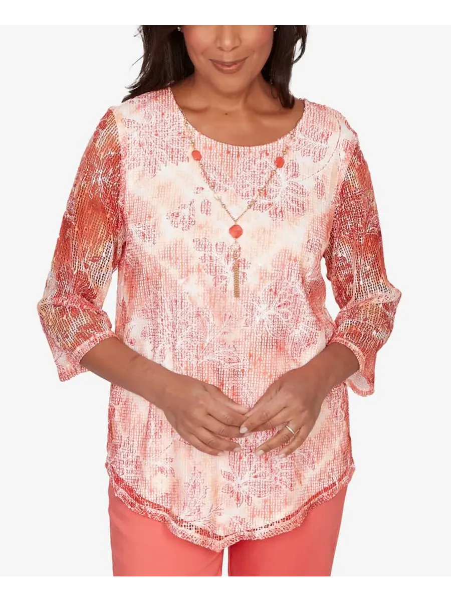Petite Resort Living Batik Tie Dye Chevron Crew Neck Top Alfred Dunner — изображение 1 из 5, мандариновый