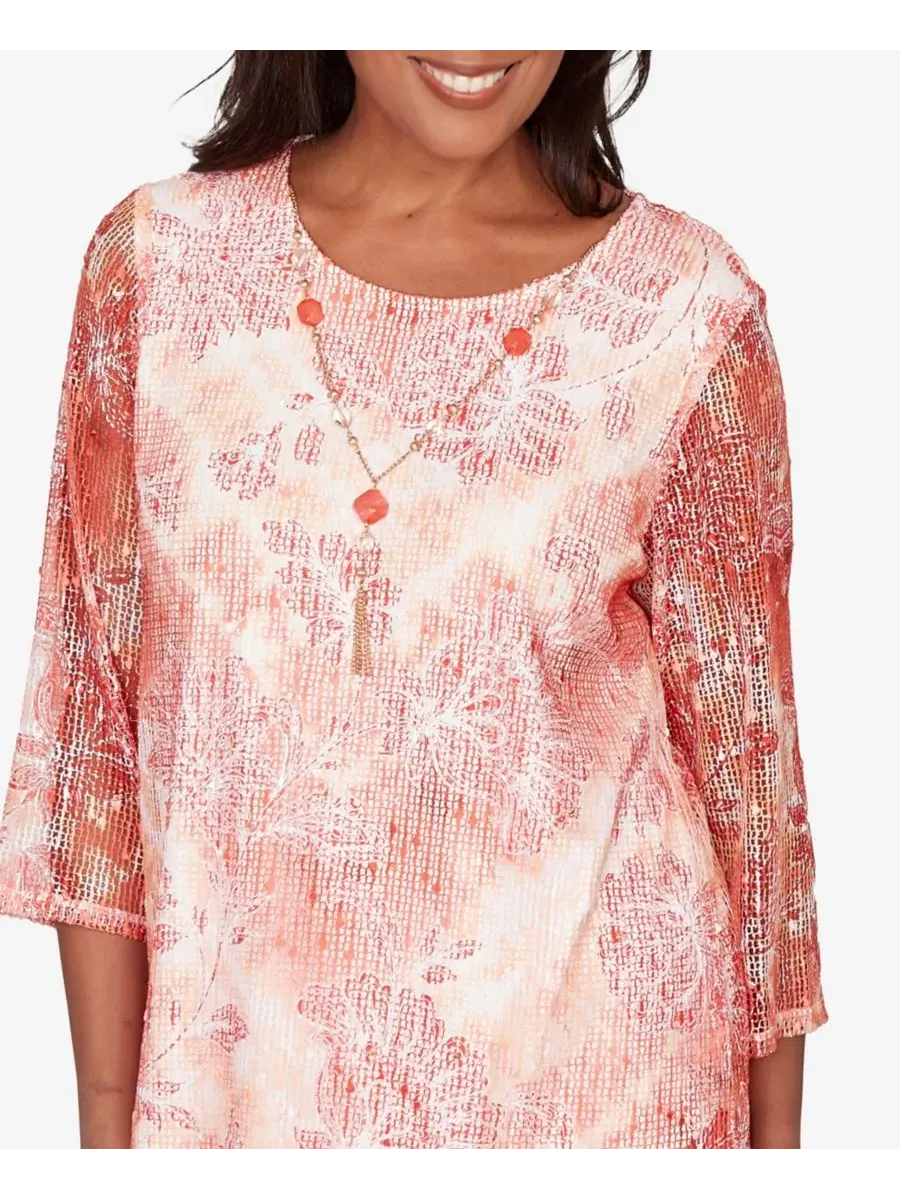 Petite Resort Living Batik Tie Dye Chevron Crew Neck Top Alfred Dunner — изображение 2 из 5, мандариновый