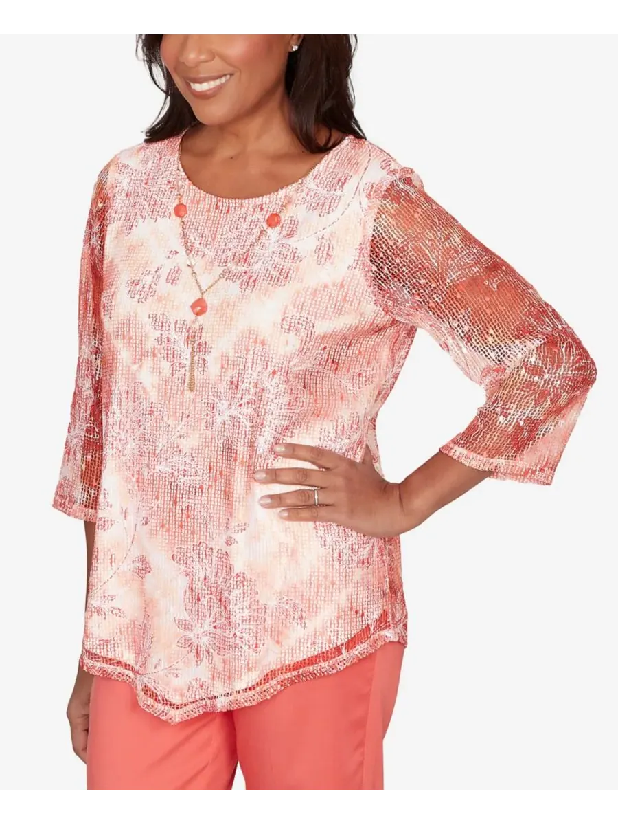 Petite Resort Living Batik Tie Dye Chevron Crew Neck Top Alfred Dunner — изображение 3 из 5, мандариновый