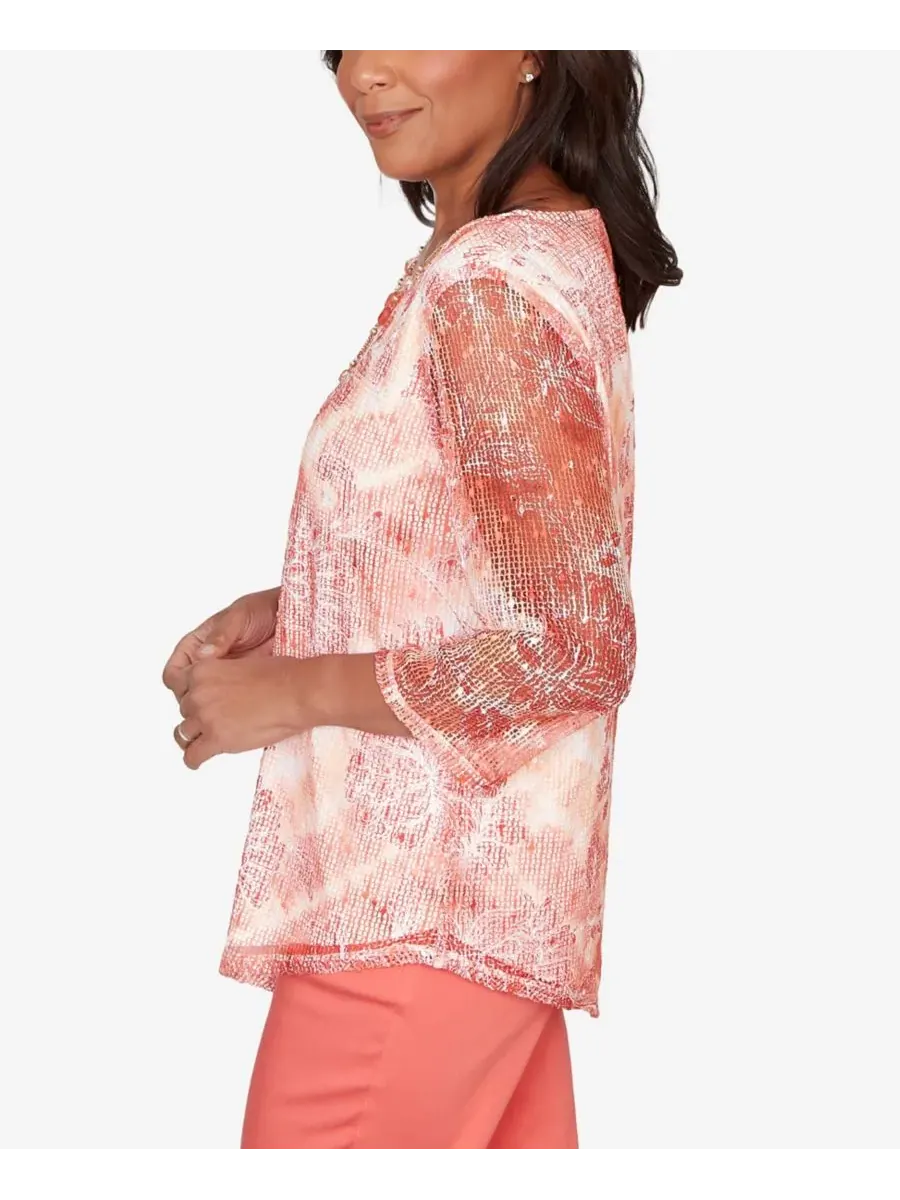 Petite Resort Living Batik Tie Dye Chevron Crew Neck Top Alfred Dunner — изображение 4 из 5, мандариновый
