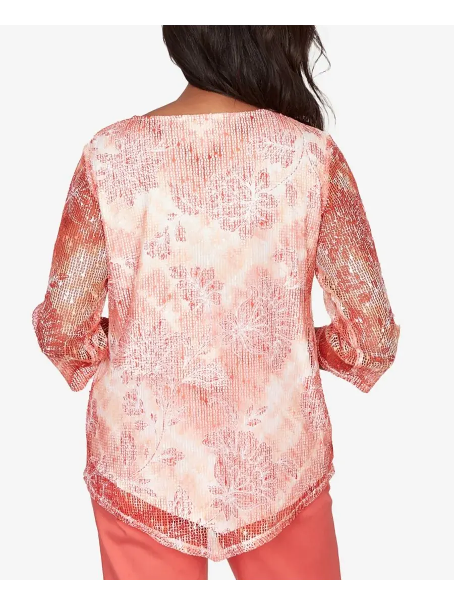 Petite Resort Living Batik Tie Dye Chevron Crew Neck Top Alfred Dunner — изображение 5 из 5, мандариновый