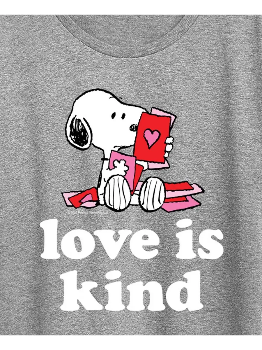 Женская футболка с коротким рукавом и графическим принтом «Peanuts Snoopy Valentine Love Is Kind» — изображение 2 из 3, серый