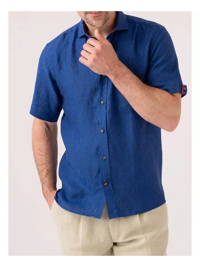 Мужская рубашка из льна с коротким рукавом Regular Fit Koy Clothing — изображение 1 из 8, синий
