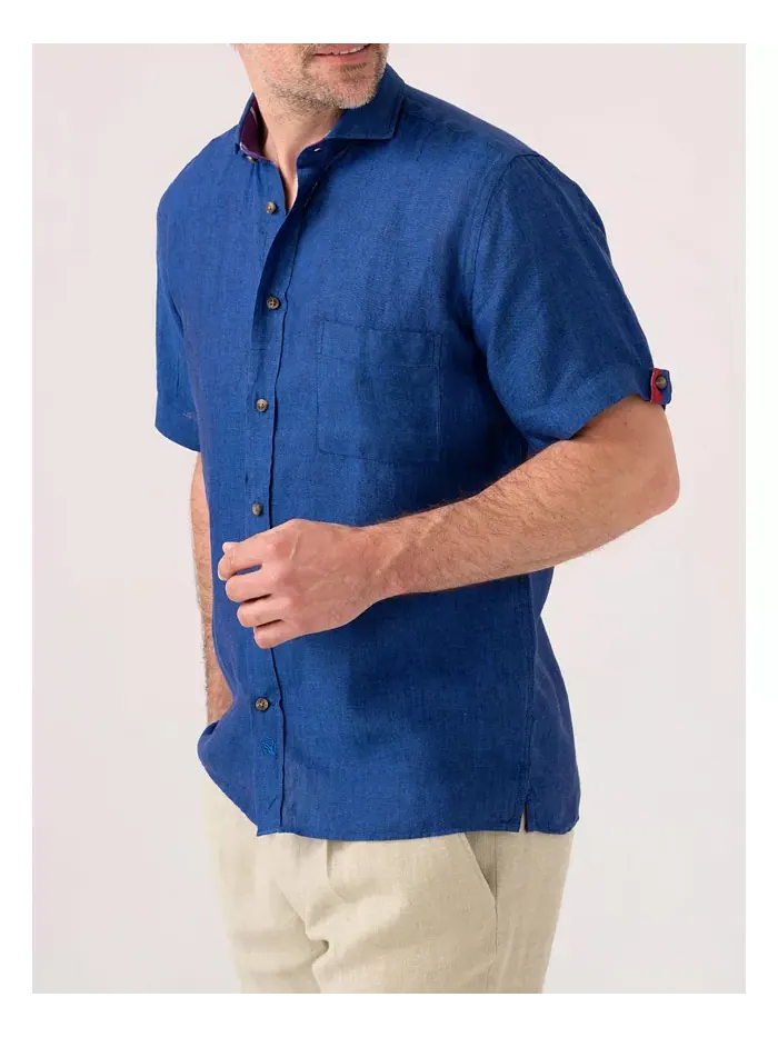 Мужская рубашка из льна с коротким рукавом Regular Fit Koy Clothing — изображение 5 из 8, синий