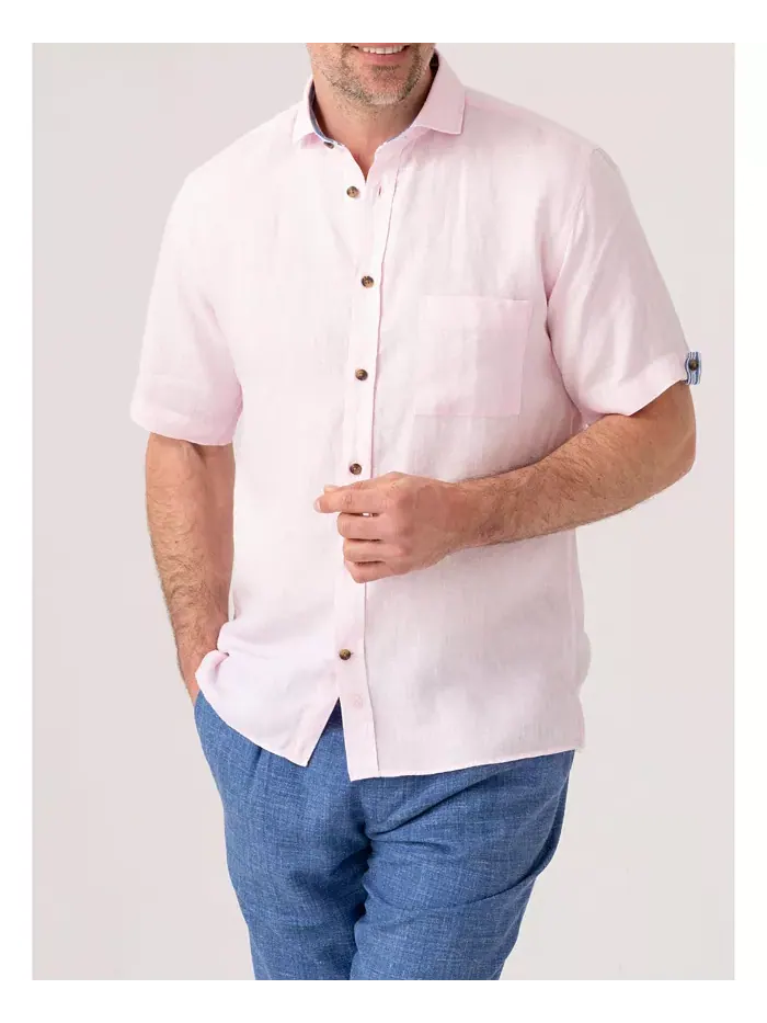 Мужская рубашка из льна с коротким рукавом Regular Fit Koy Clothing — изображение 1 из 8, розовый