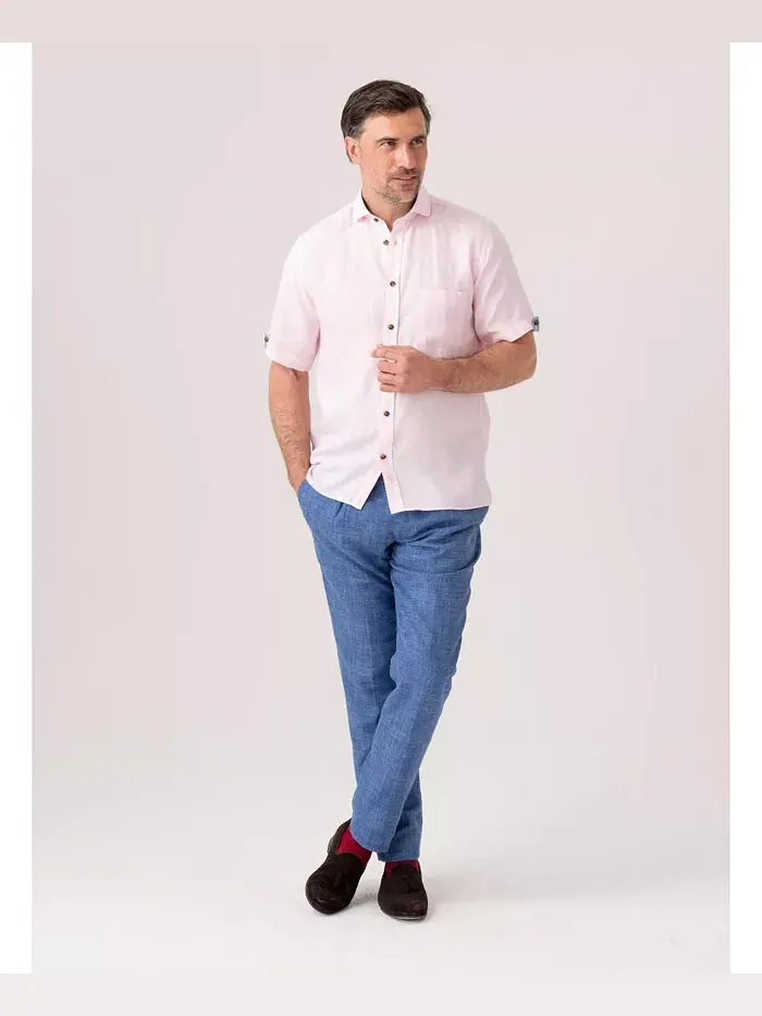 Мужская рубашка из льна с коротким рукавом Regular Fit Koy Clothing — изображение 4 из 8, розовый