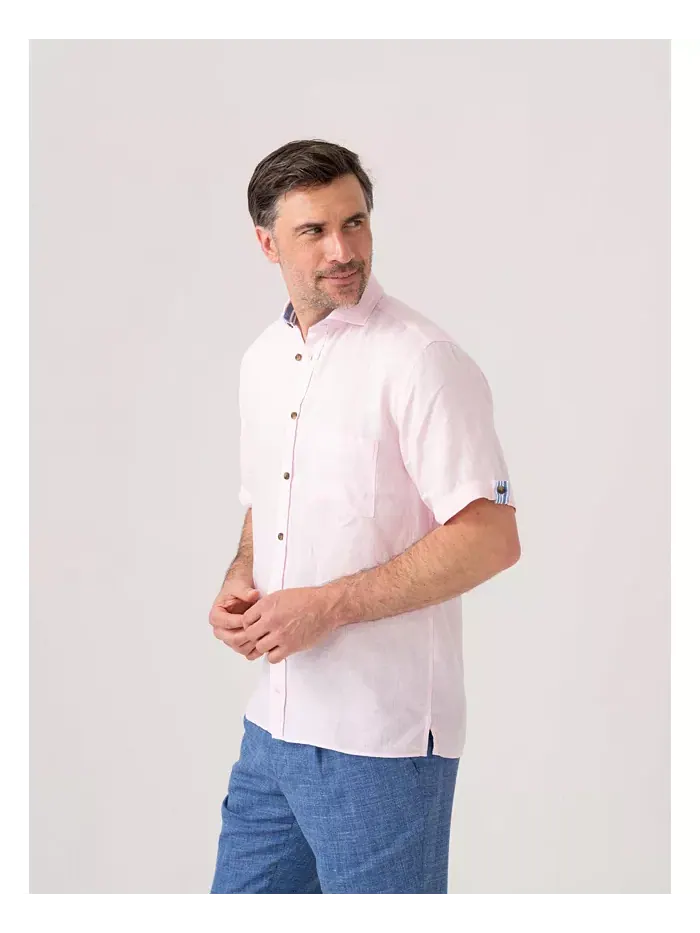 Мужская рубашка из льна с коротким рукавом Regular Fit Koy Clothing — изображение 5 из 8, розовый