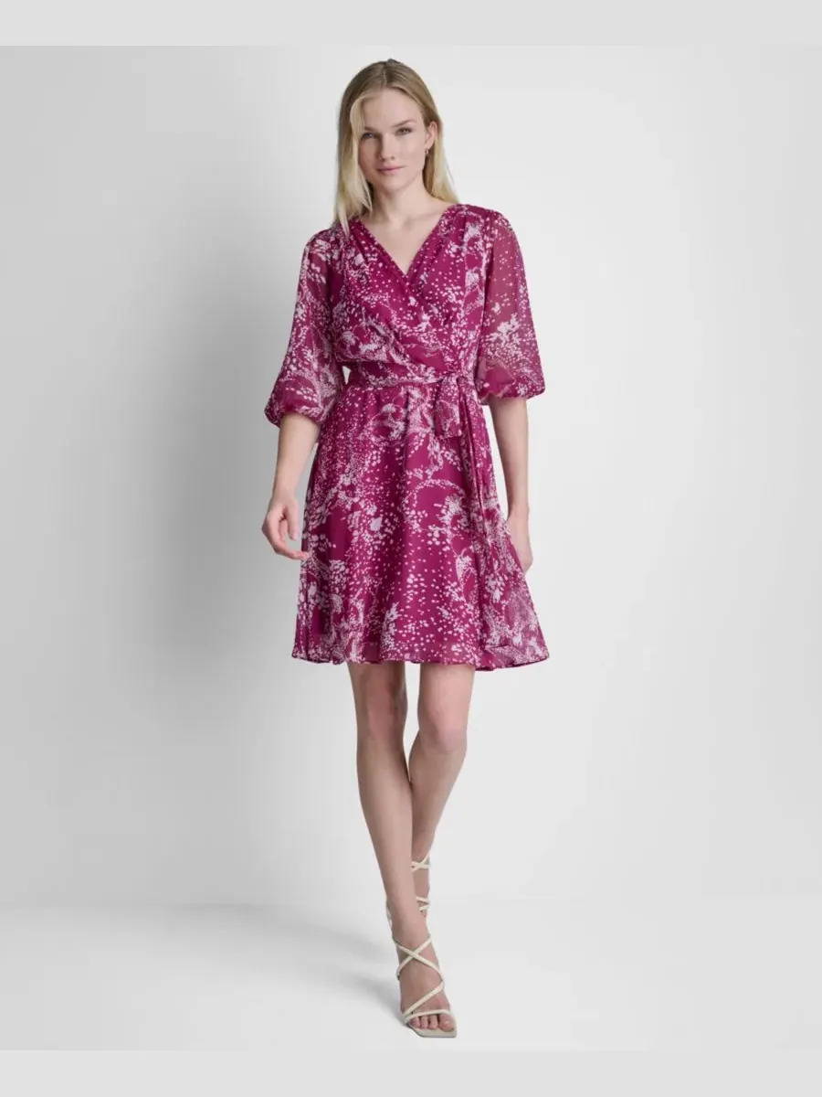 Женское платье с V-образным вырезом и рукавами-баллонами, с запахом Dkny