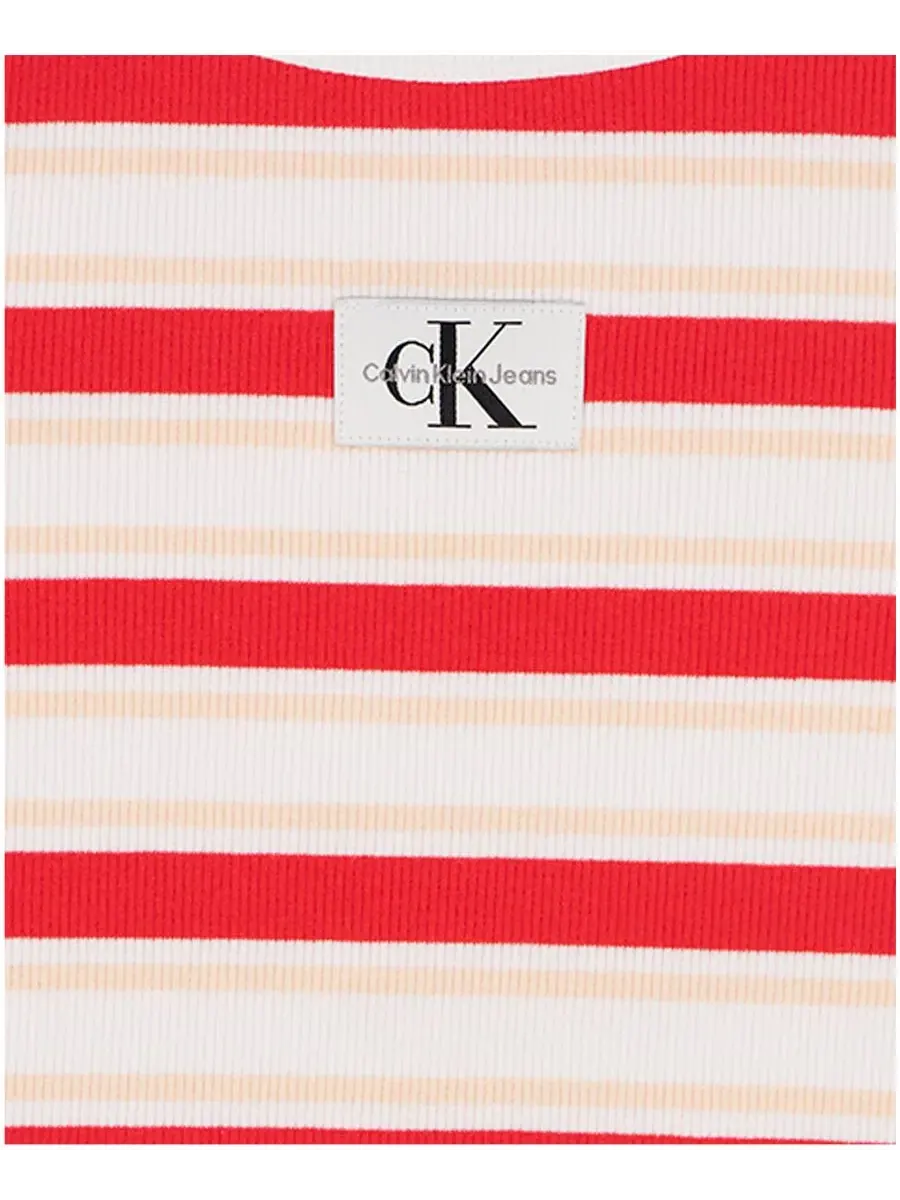 Полосатая футболка с круглым вырезом для девочек 7-16 лет Calvin Klein — изображение 4 из 4, красный